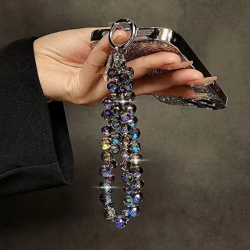 Luxurious High-End Bead Handheld Chain Wrist Short Lanyard with Card Holder Phone Keychain Bag Pendant