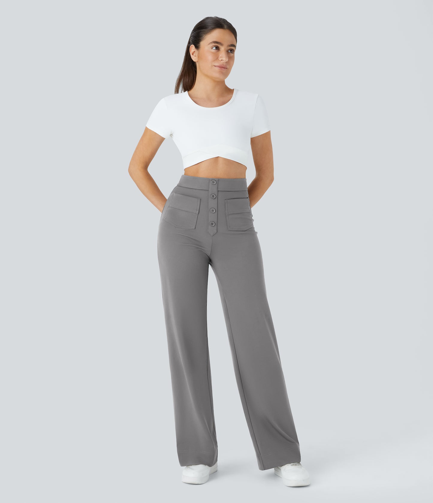 FYsuper-High Waisted Pockets Straight Leg Casual Pants