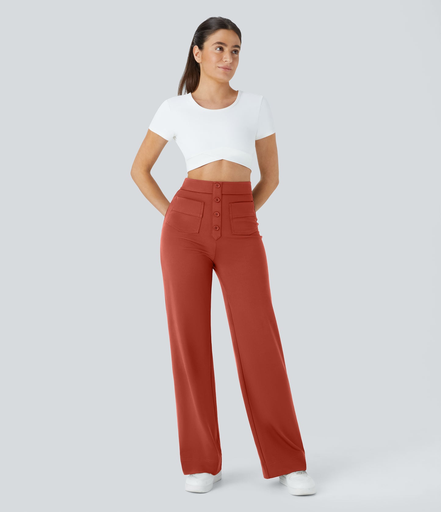 FYsuper-High Waisted Pockets Straight Leg Casual Pants