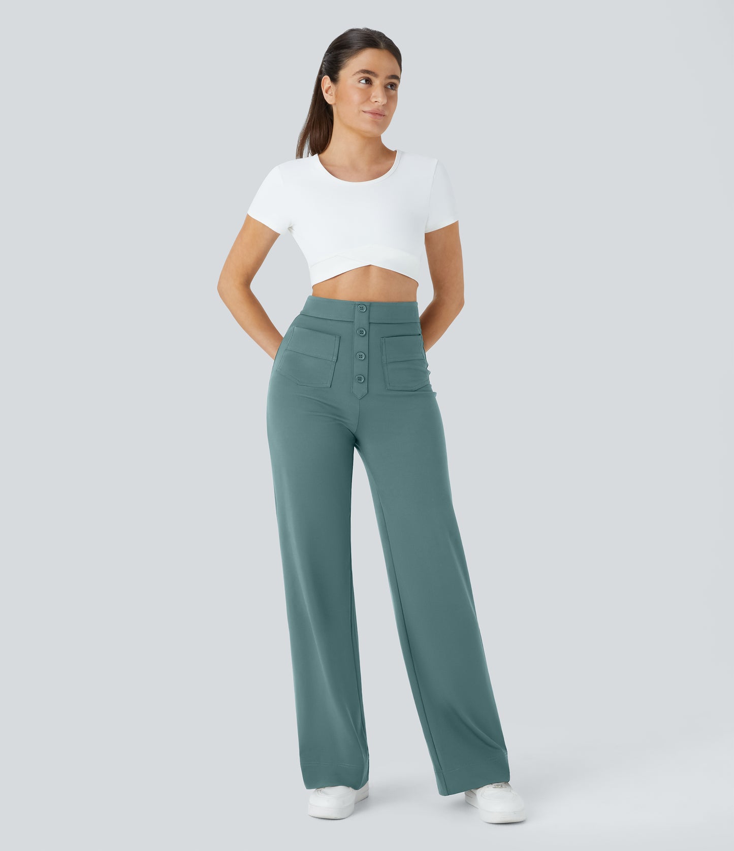 FYsuper-High Waisted Pockets Straight Leg Casual Pants