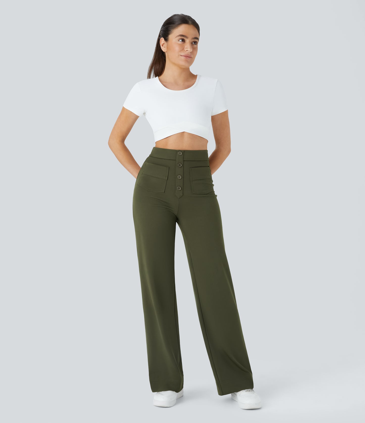 FYsuper-High Waisted Pockets Straight Leg Casual Pants