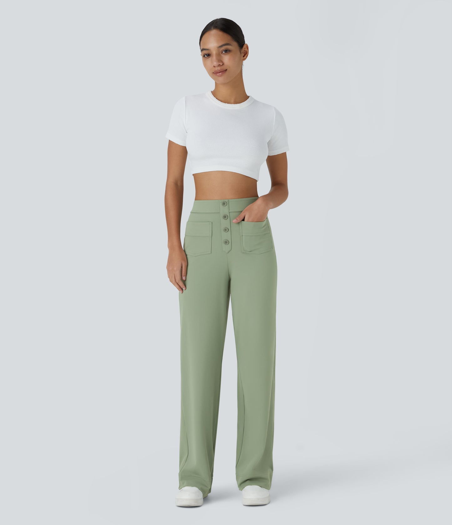 FYsuper-High Waisted Pockets Straight Leg Casual Pants