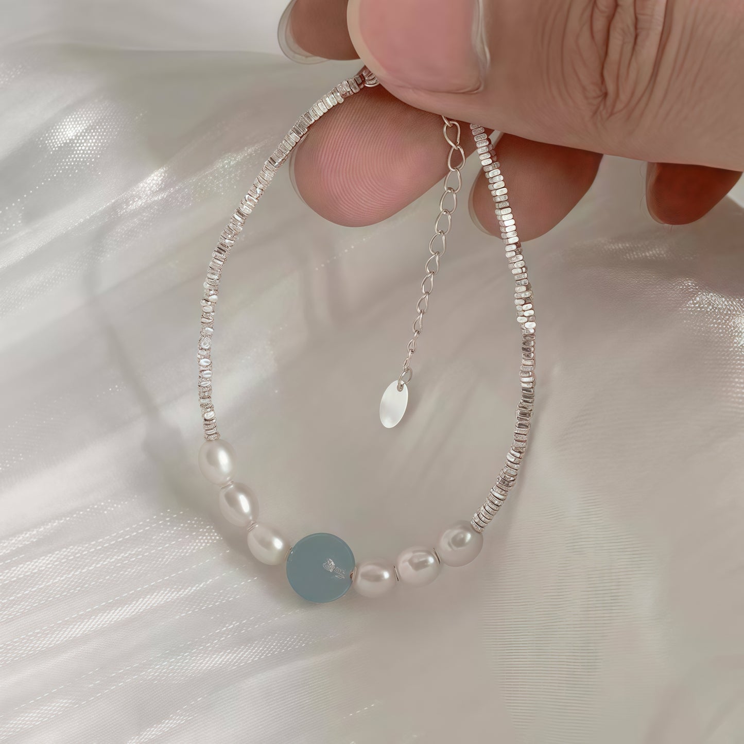 925 silver bracelet "Summer of Yunbing" pearl sea blue silver bracelet Chinese style design jewelry