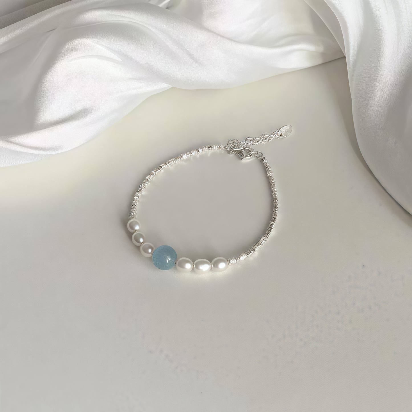 925 silver bracelet "Summer of Yunbing" pearl sea blue silver bracelet Chinese style design jewelry