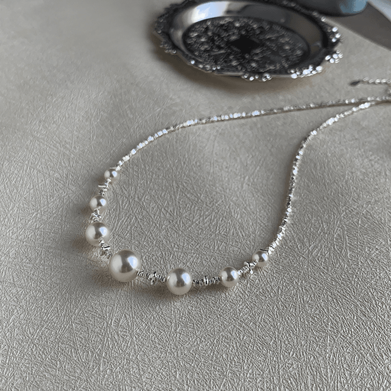 925 silver 925 broken silver Shijia pearl necklace niche design elegant light luxury clavicle chain