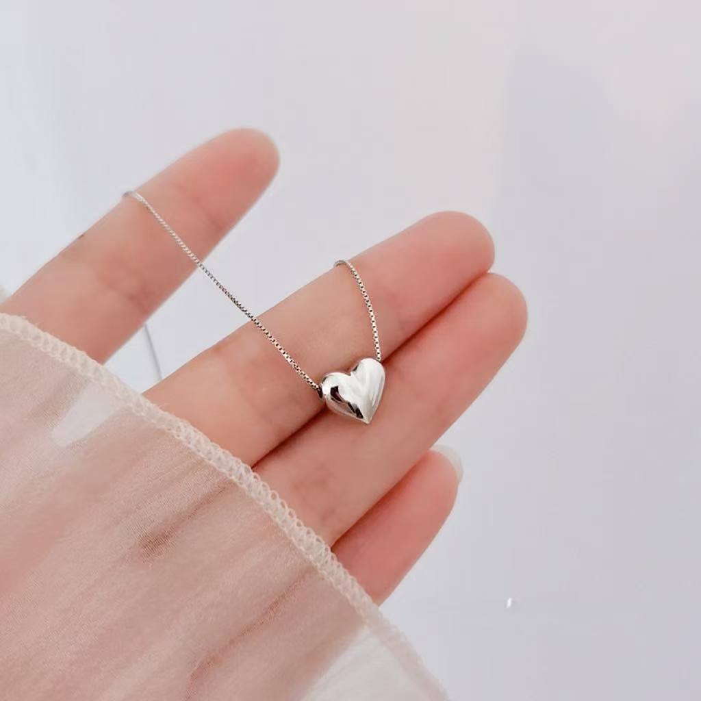 925 Necklace Brushed Small Heart Necklace Simple Design Same Style All-match Extremely Thin Clavicle Chain