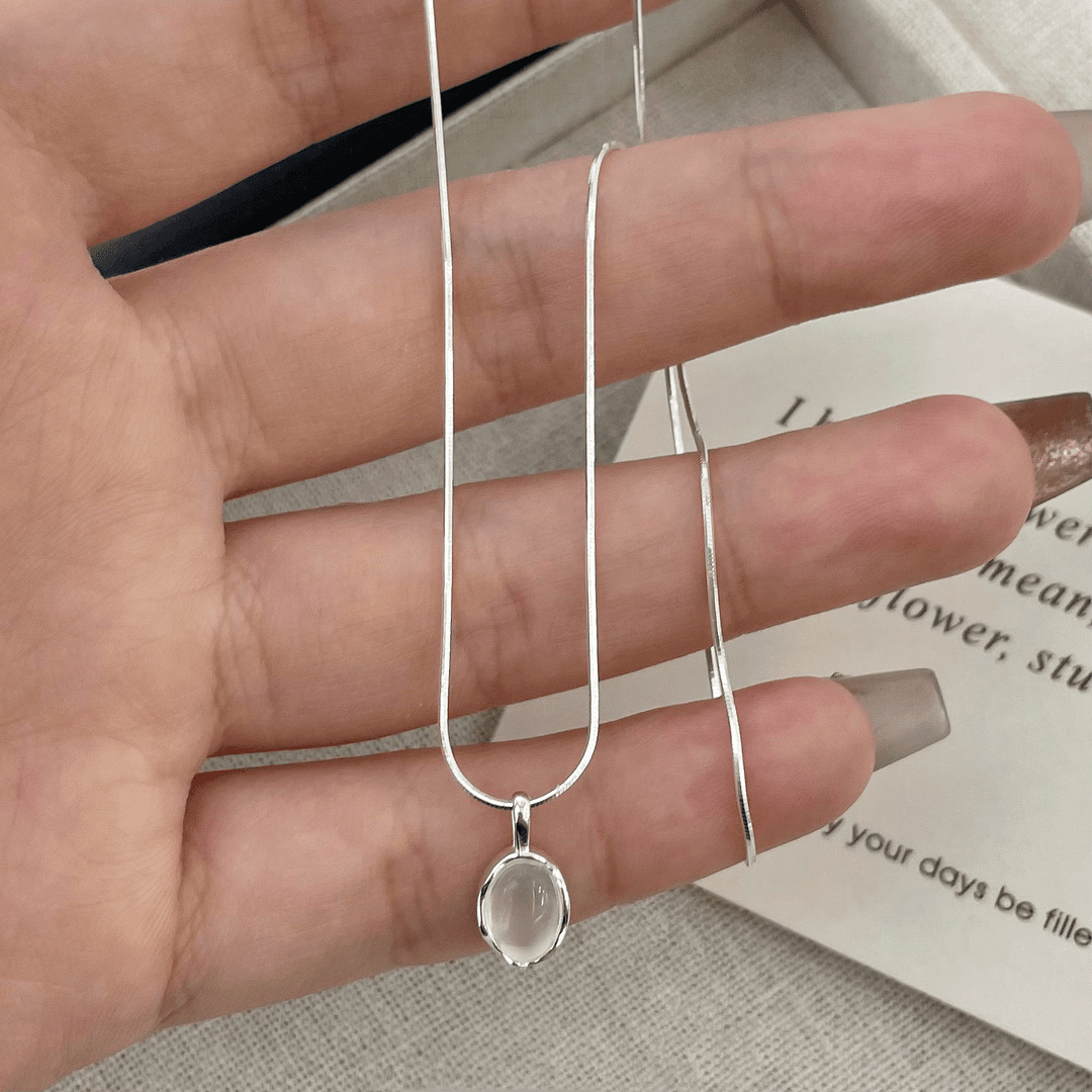 925 silver oval jade necklace niche design Korean version ins style new clavicle chain
