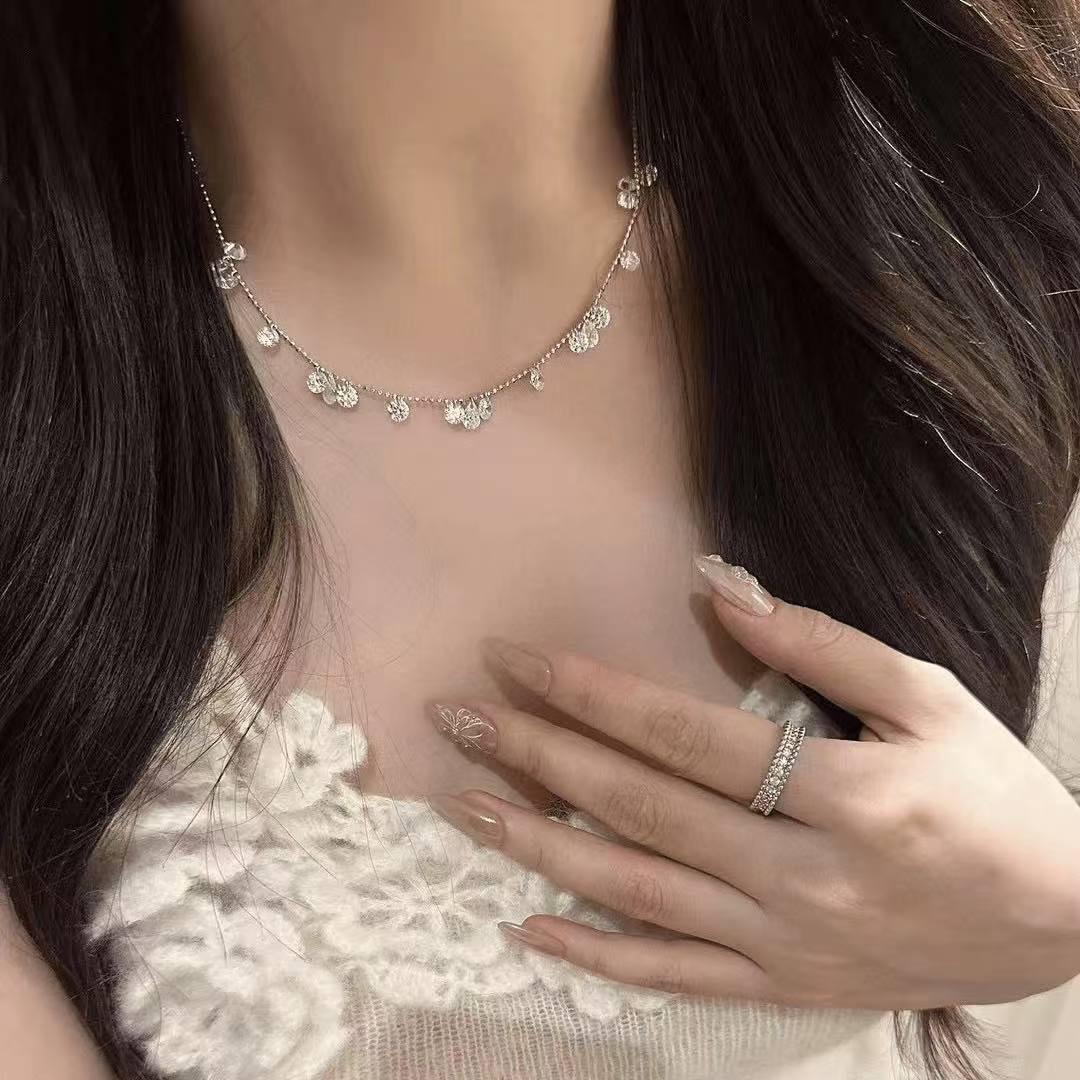 925 silver "Bright Galaxy" necklace super flash high carbon diamond smart cool clavicle chain