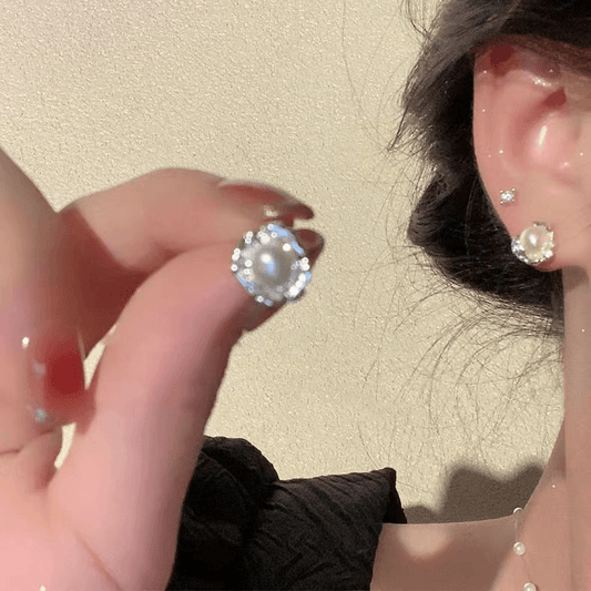 Pure silver pearl earrings s925 lava earrings for women French style simple light luxury high-end temperament versatile texture earrings