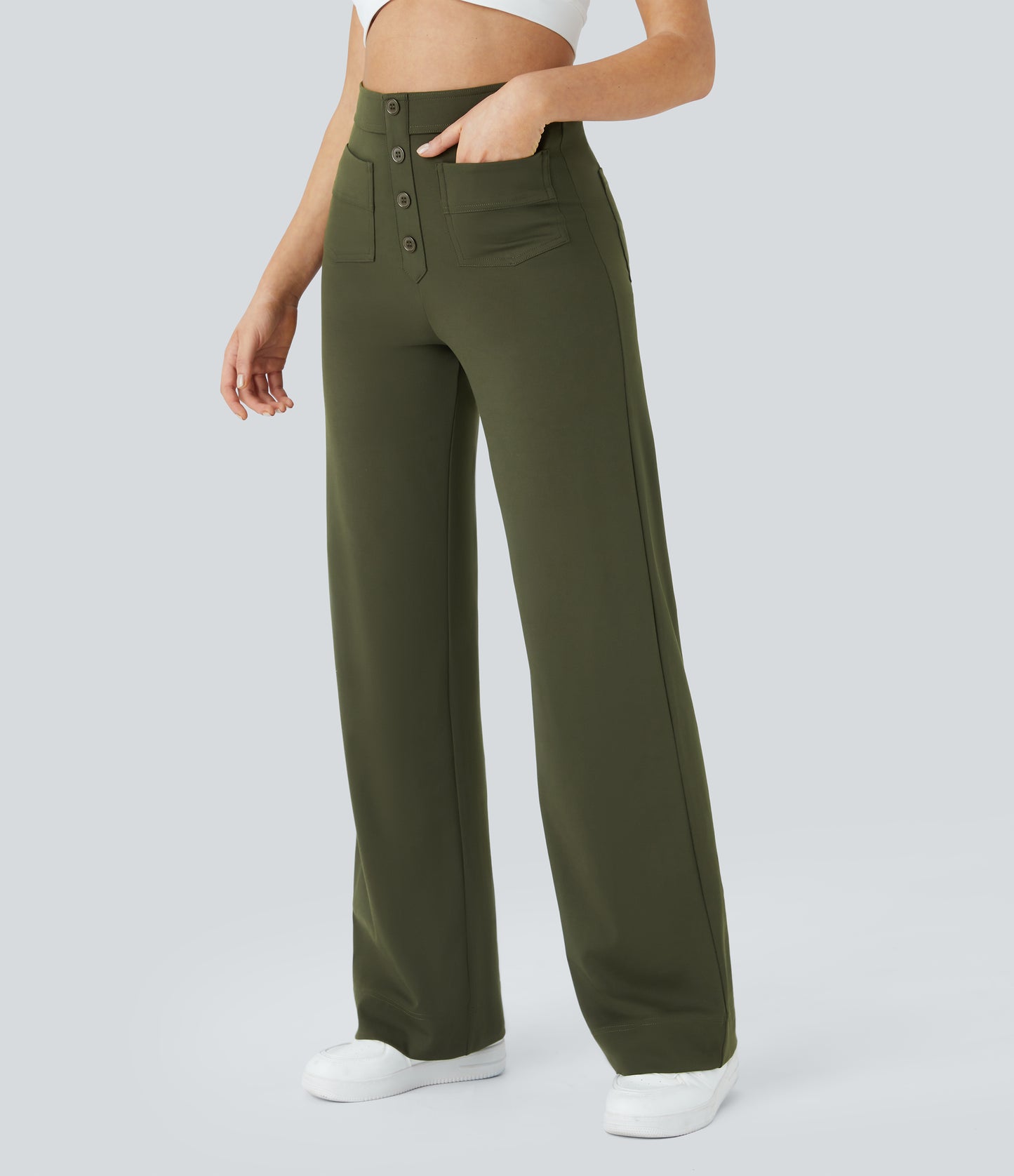 FYsuper-High Waisted Pockets Straight Leg Casual Pants
