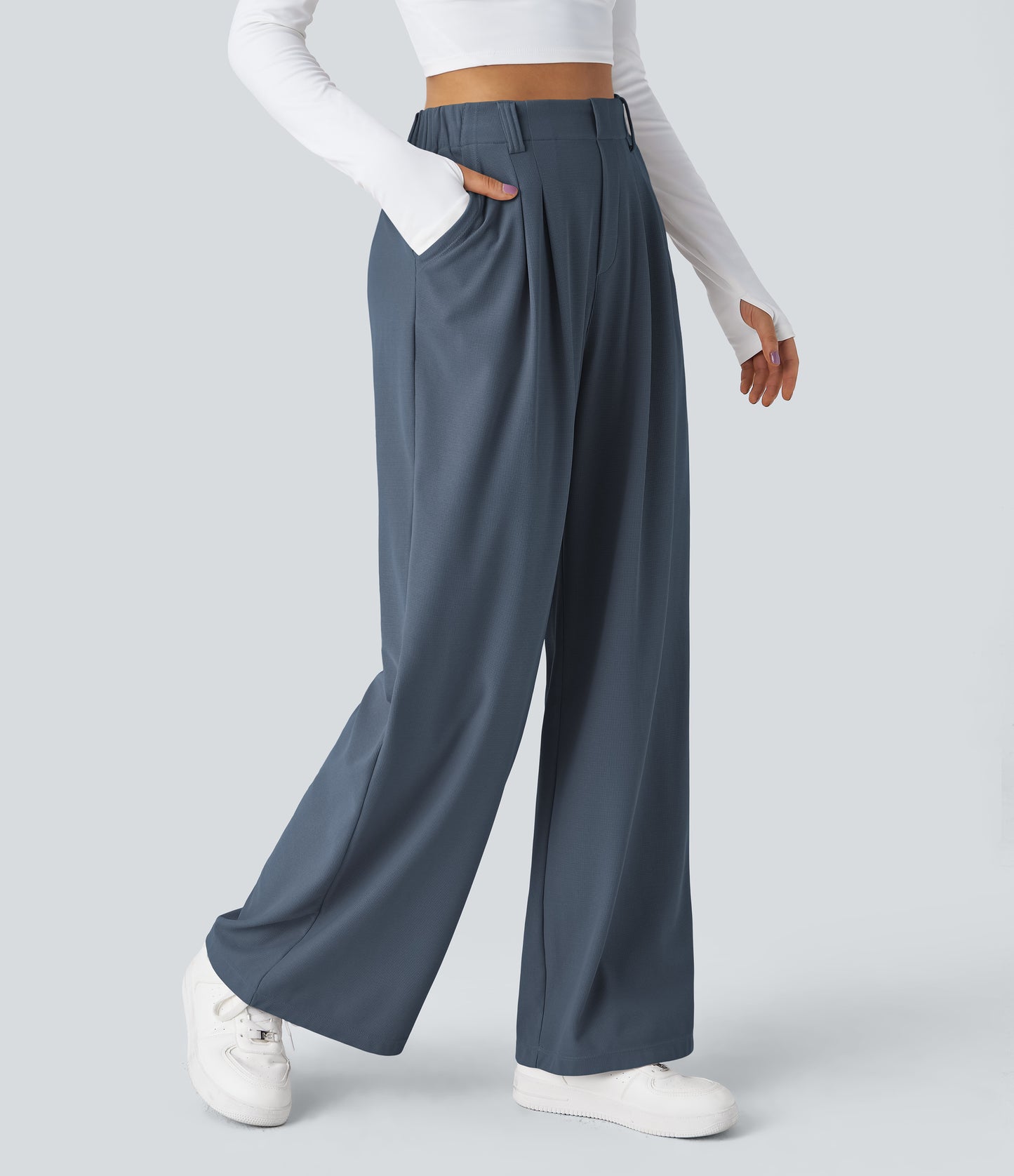 FYsuper-Women’s High Waist Wide Leg Waffle Pants — Comfort Meets Effortless Style