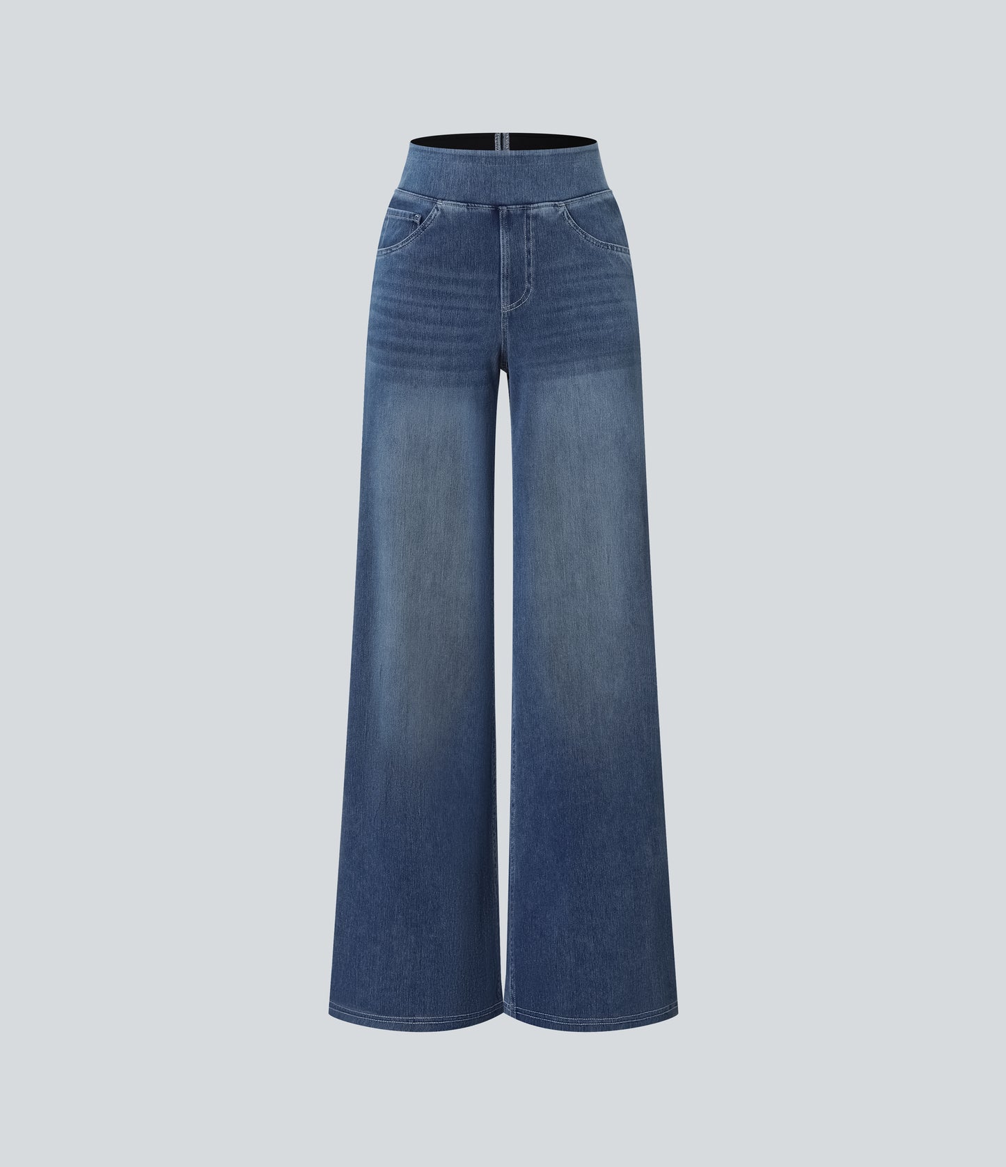 FYsuper-High Waisted Stripe Wide Leg Flowy Washed Casual Jeans with Pockets