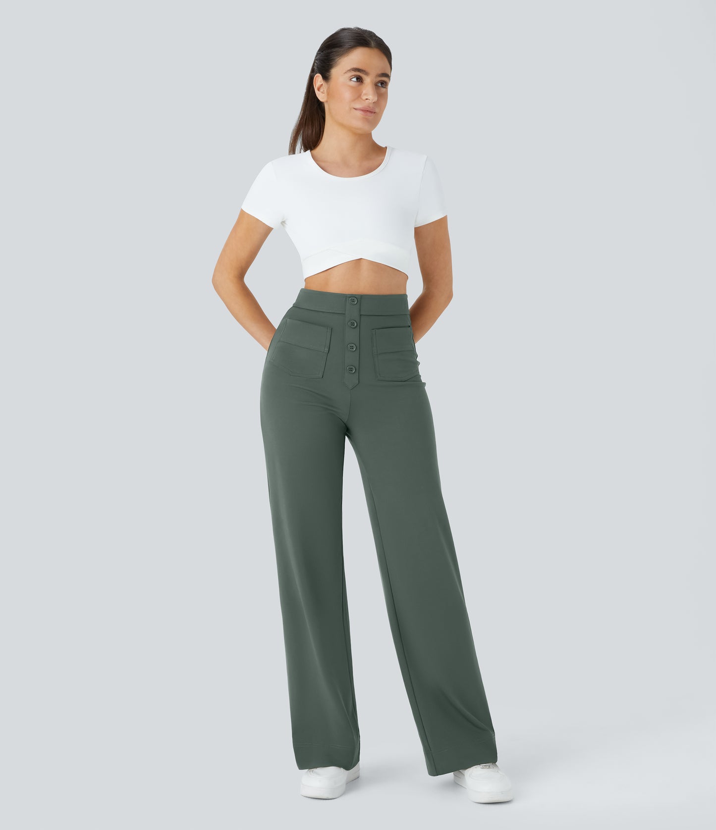 FYsuper-High Waisted Pockets Straight Leg Casual Pants