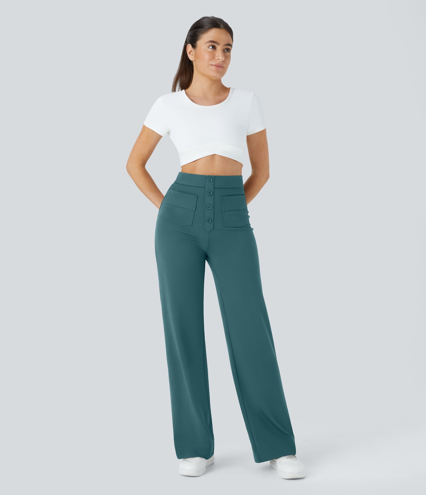 FYsuper-High Waisted Pockets Straight Leg Casual Pants