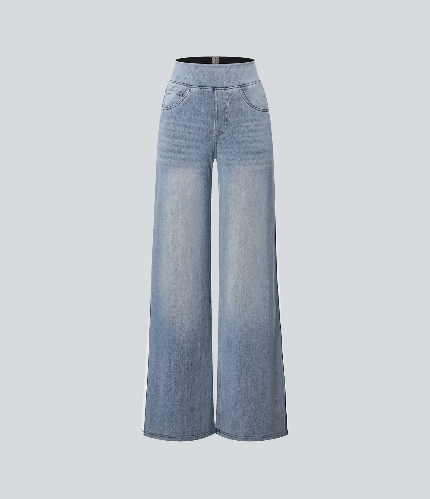FYsuper-High Waisted Stripe Wide Leg Flowy Washed Casual Jeans with Pockets