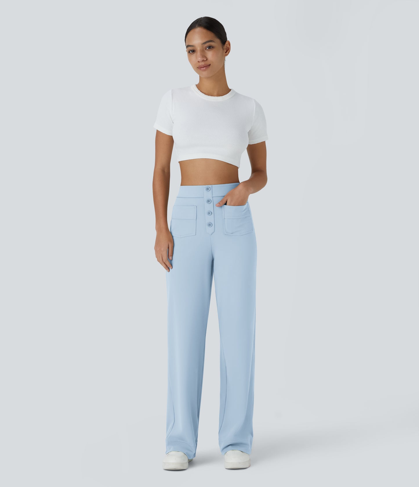 FYsuper-High Waisted Pockets Straight Leg Casual Pants