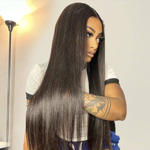 Invisible 100% Gray Coverage! Human Hair Blend Easy Wear Go Glueless Wigs Pre Cut 7x5 HD Lace Closure Wigs Beginner Friendly