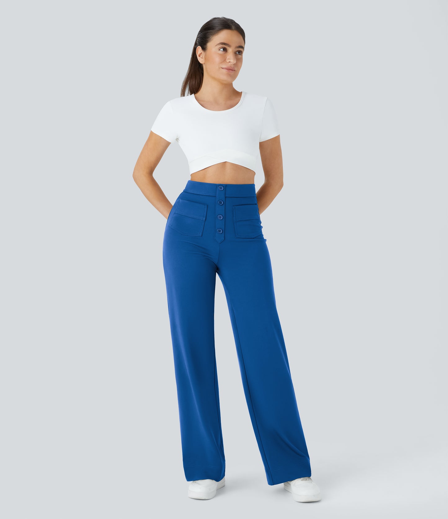 FYsuper-High Waisted Pockets Straight Leg Casual Pants