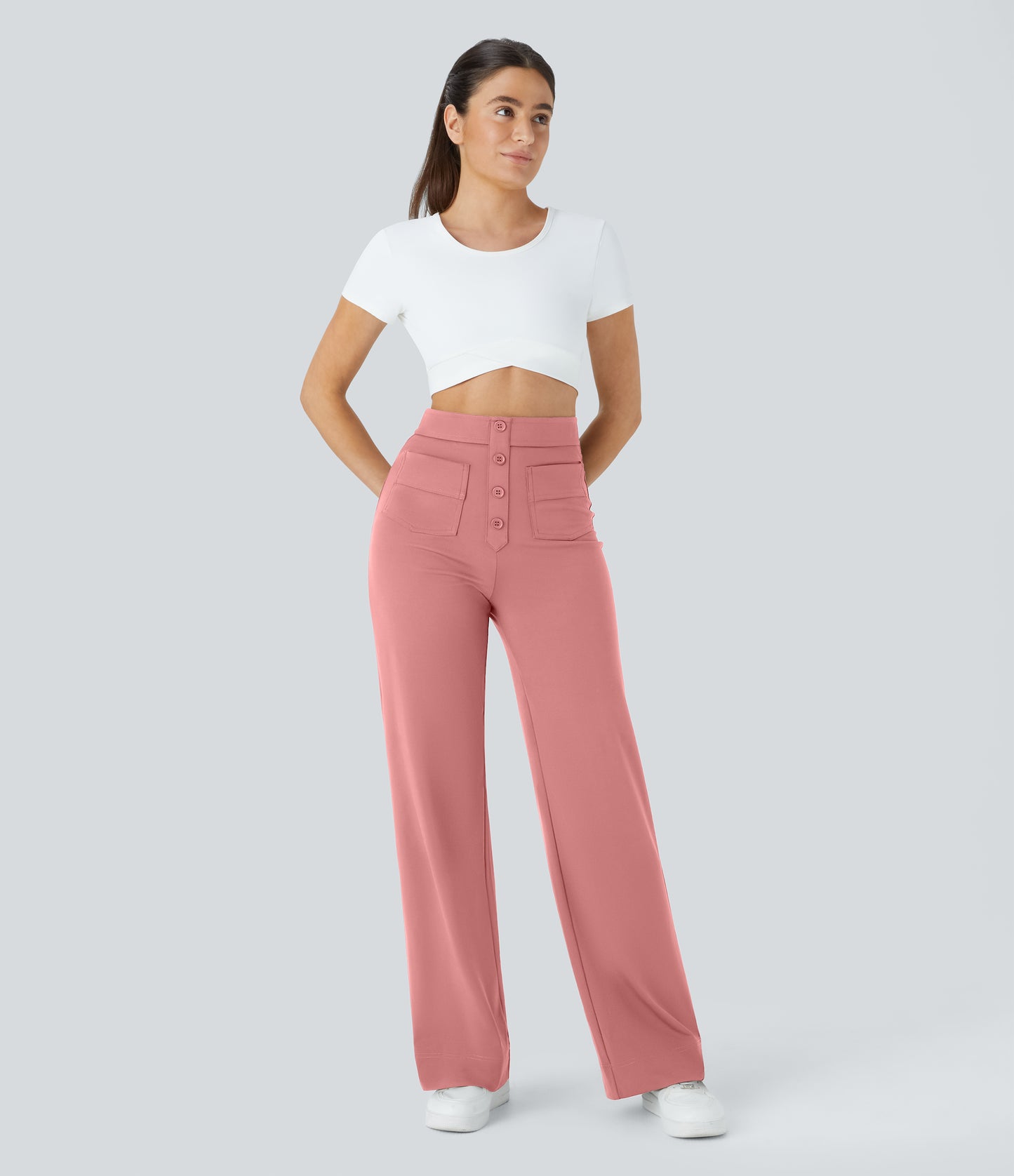 FYsuper-High Waisted Pockets Straight Leg Casual Pants