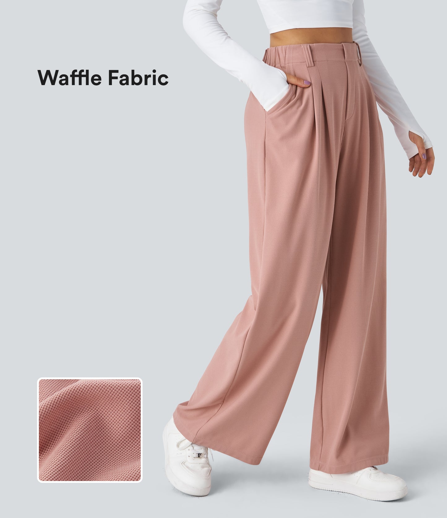 FYsuper-Women’s High Waist Wide Leg Waffle Pants — Comfort Meets Effortless Style