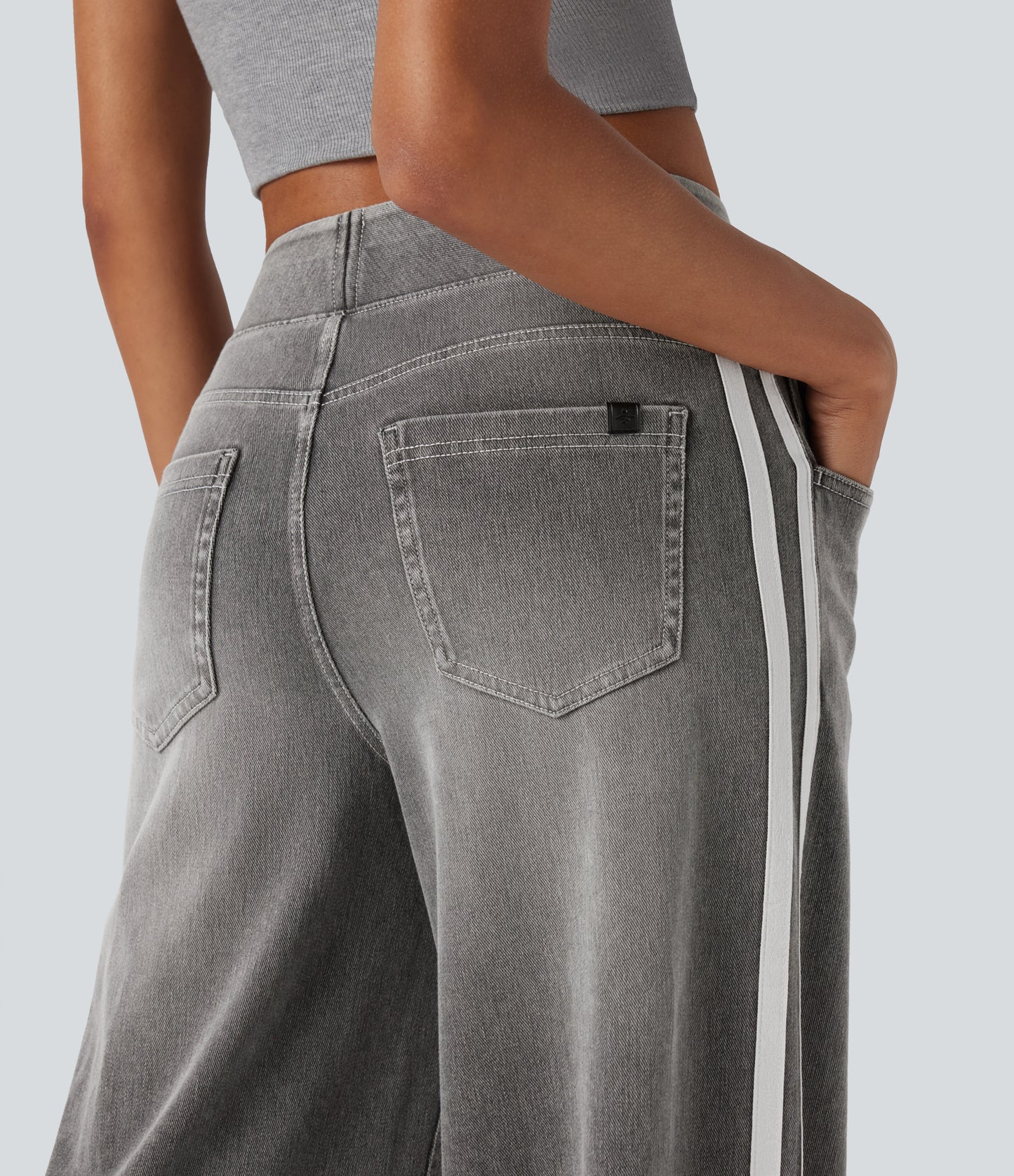 FYsuper-High Waisted Stripe Wide Leg Flowy Washed Casual Jeans with Pockets
