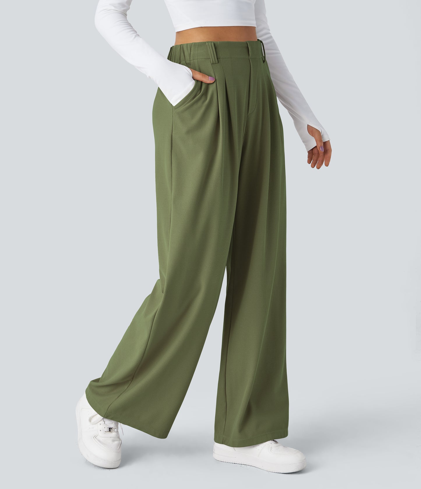 FYsuper-Women’s High Waist Wide Leg Waffle Pants — Comfort Meets Effortless Style