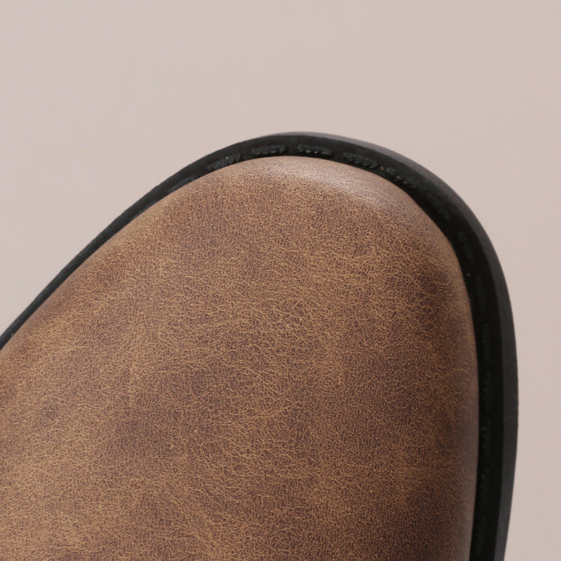 Women's Matte PU Buckle-Detailed Slouch Boots - Crushed Texture Stacked Mid-Calf Flat Boots (US 5-10.5)