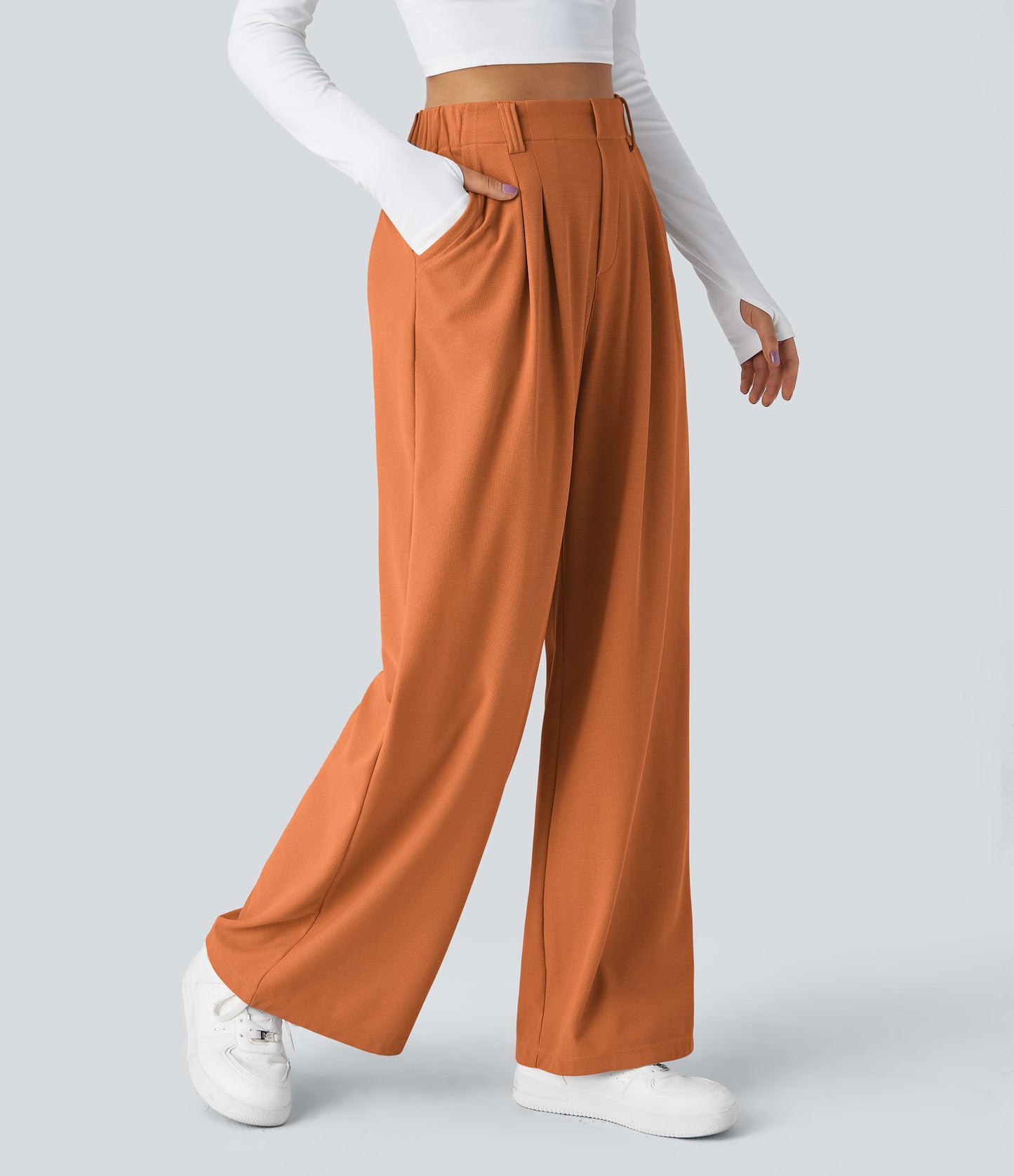 FYsuper-Women’s High Waist Wide Leg Waffle Pants — Comfort Meets Effortless Style