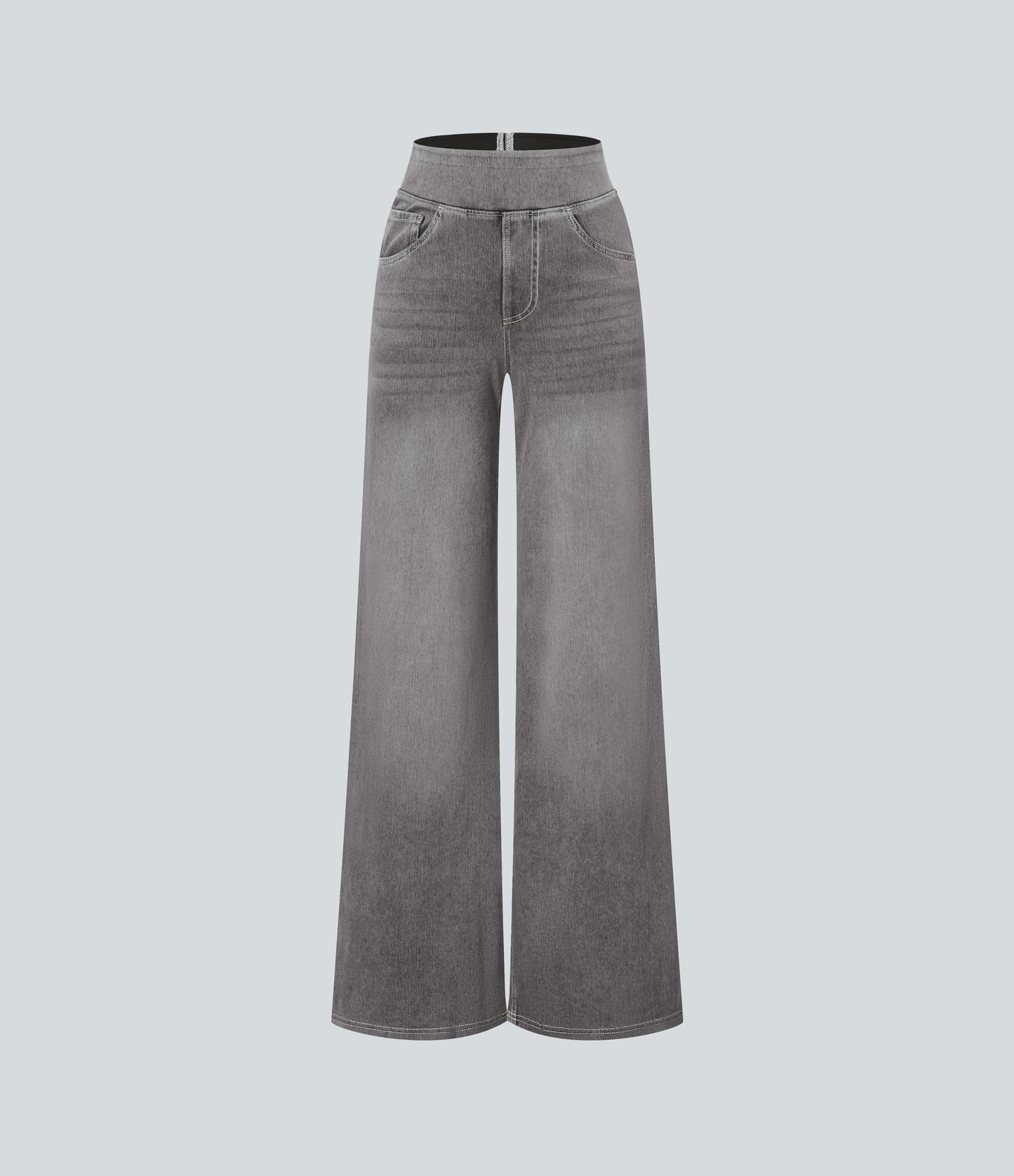 FYsuper-High Waisted Stripe Wide Leg Flowy Washed Casual Jeans with Pockets