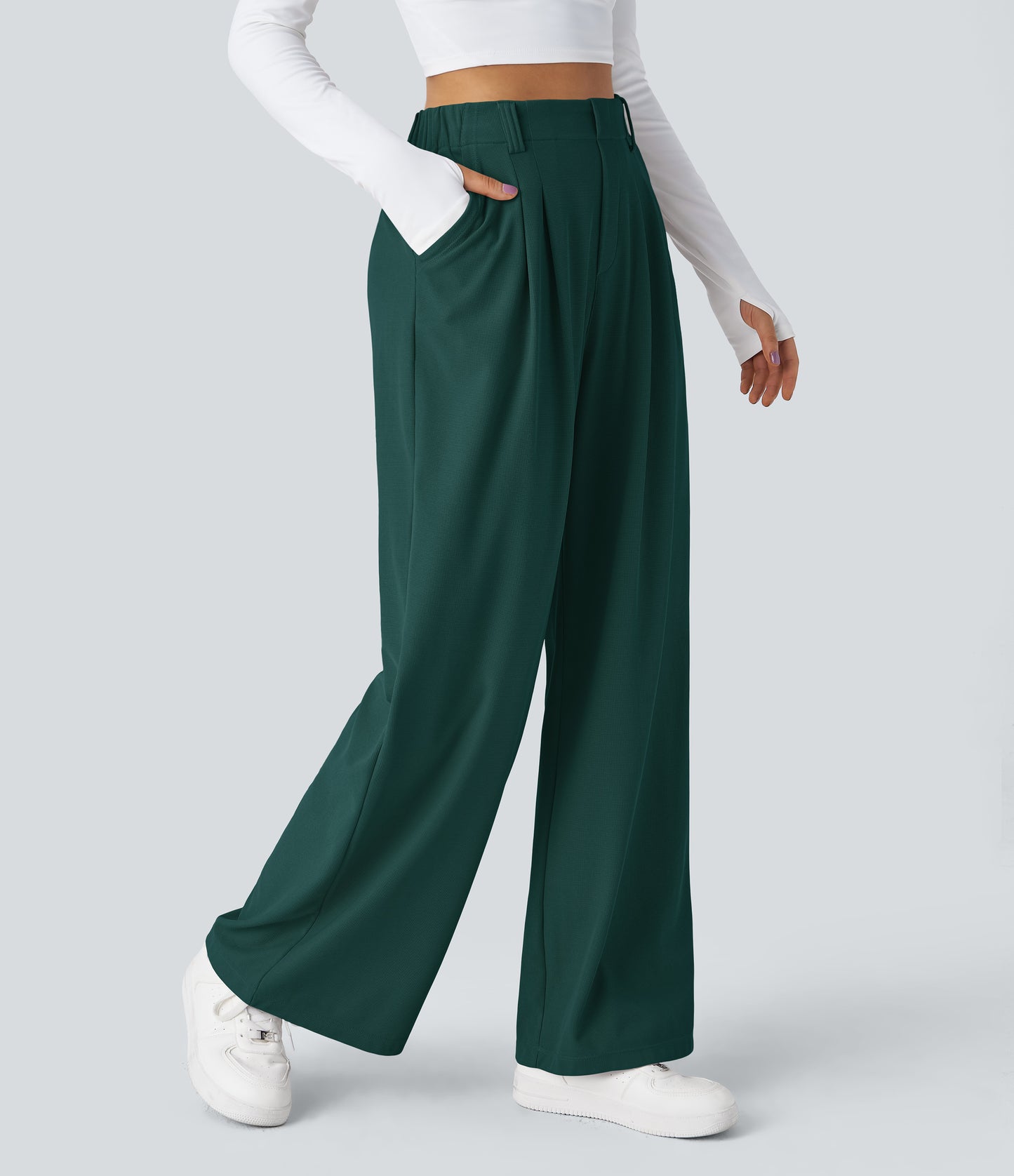 FYsuper-Women’s High Waist Wide Leg Waffle Pants — Comfort Meets Effortless Style
