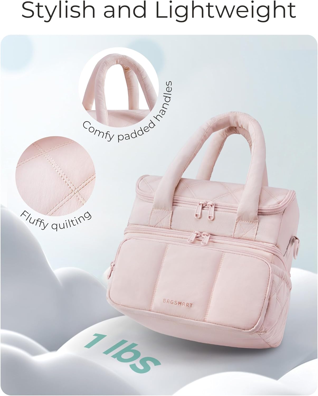FYsuper Lunch Bag Women, Double Deck Insulated Lunch Box, Quilted Puffer Lunch Tote, Leakproof, Durable & Reusable Large Lunch Cooler