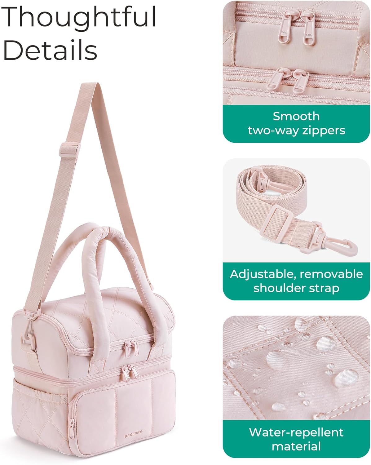 FYsuper Lunch Bag Women, Double Deck Insulated Lunch Box, Quilted Puffer Lunch Tote, Leakproof, Durable & Reusable Large Lunch Cooler