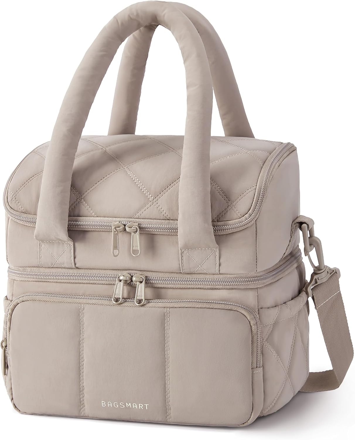 FYsuper Lunch Bag Women, Double Deck Insulated Lunch Box, Quilted Puffer Lunch Tote, Leakproof, Durable & Reusable Large Lunch Cooler