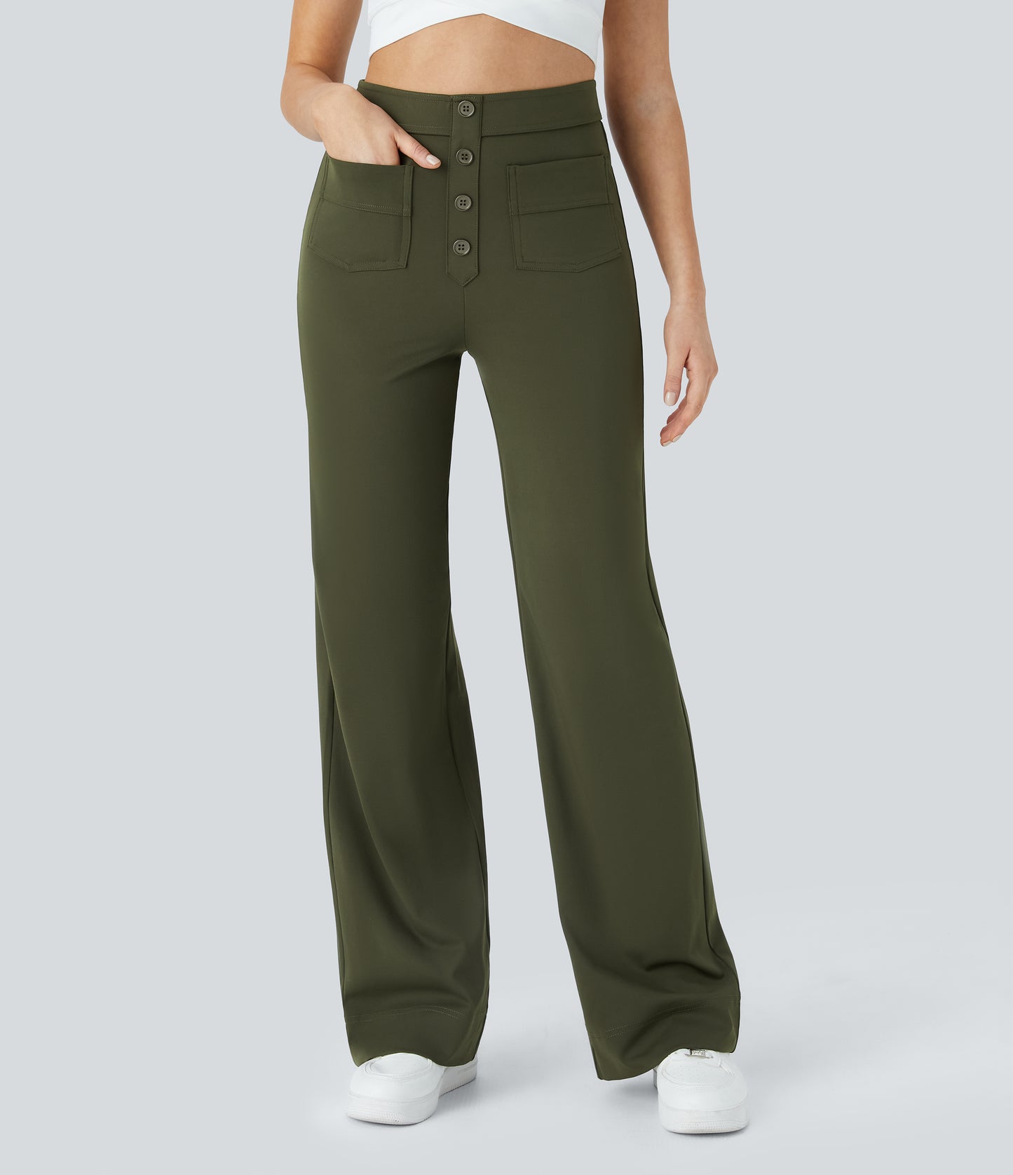 FYsuper-High Waisted Pockets Straight Leg Casual Pants