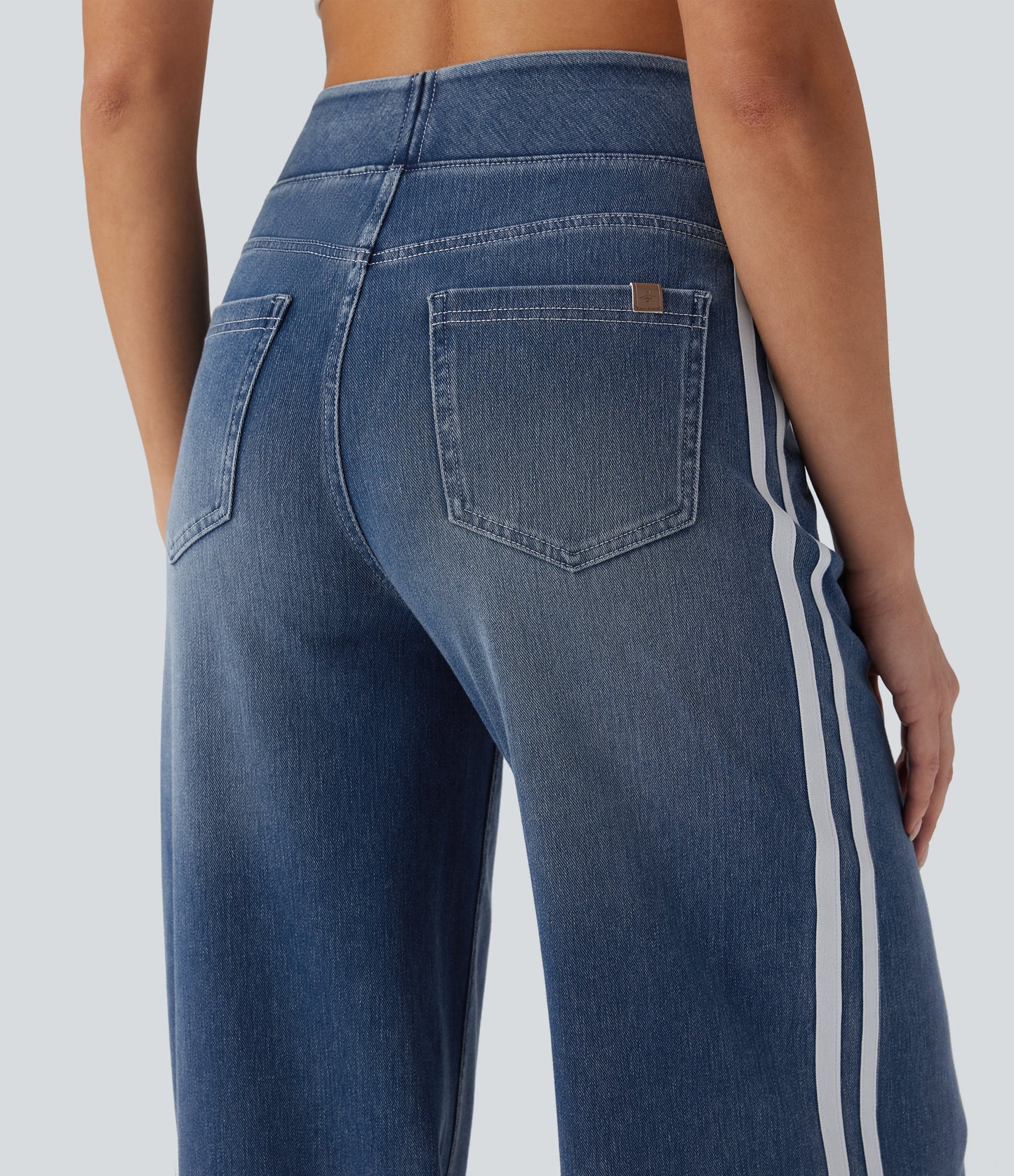 FYsuper-High Waisted Stripe Wide Leg Flowy Washed Casual Jeans with Pockets