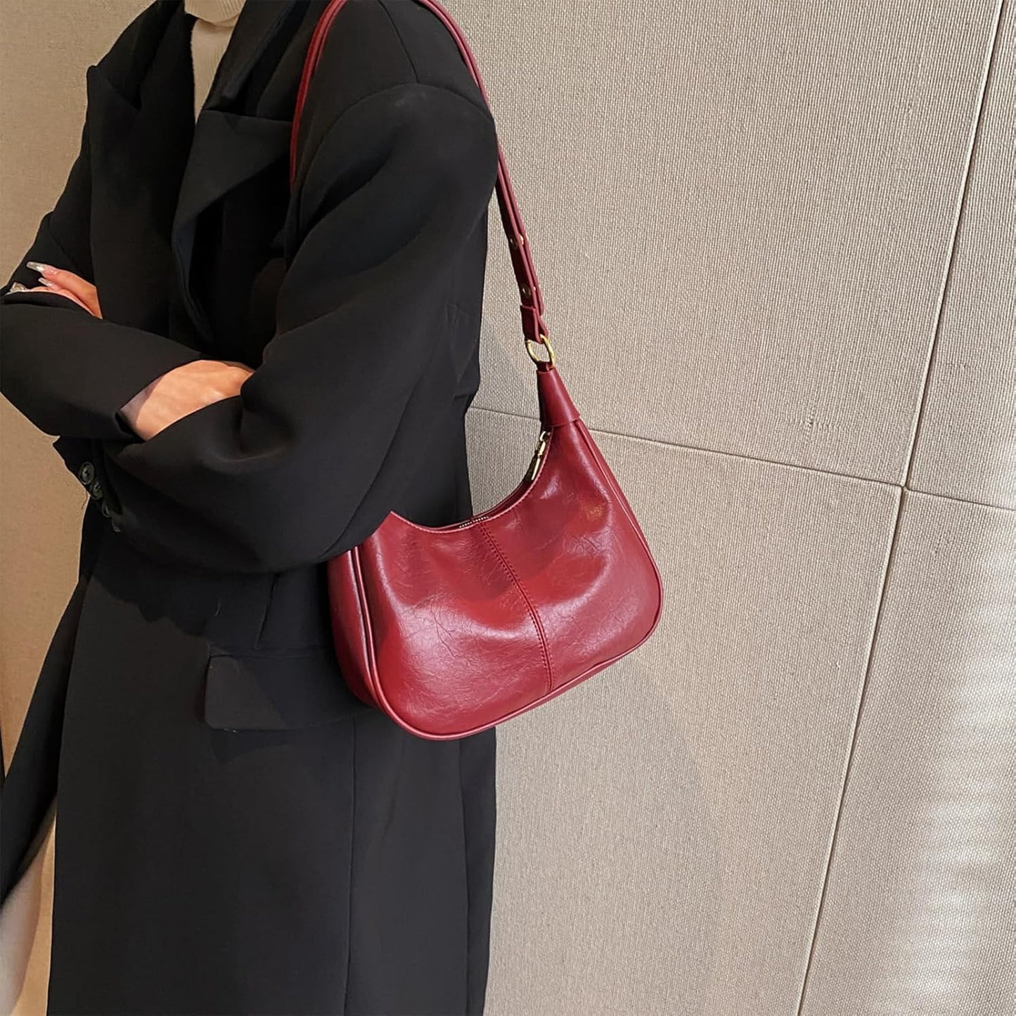 Shoulder Bags for Women Small Hobo Bags Crescent Shaped Cute Retro Tote Handbag Mini Clutch Purse with Zipper Closure