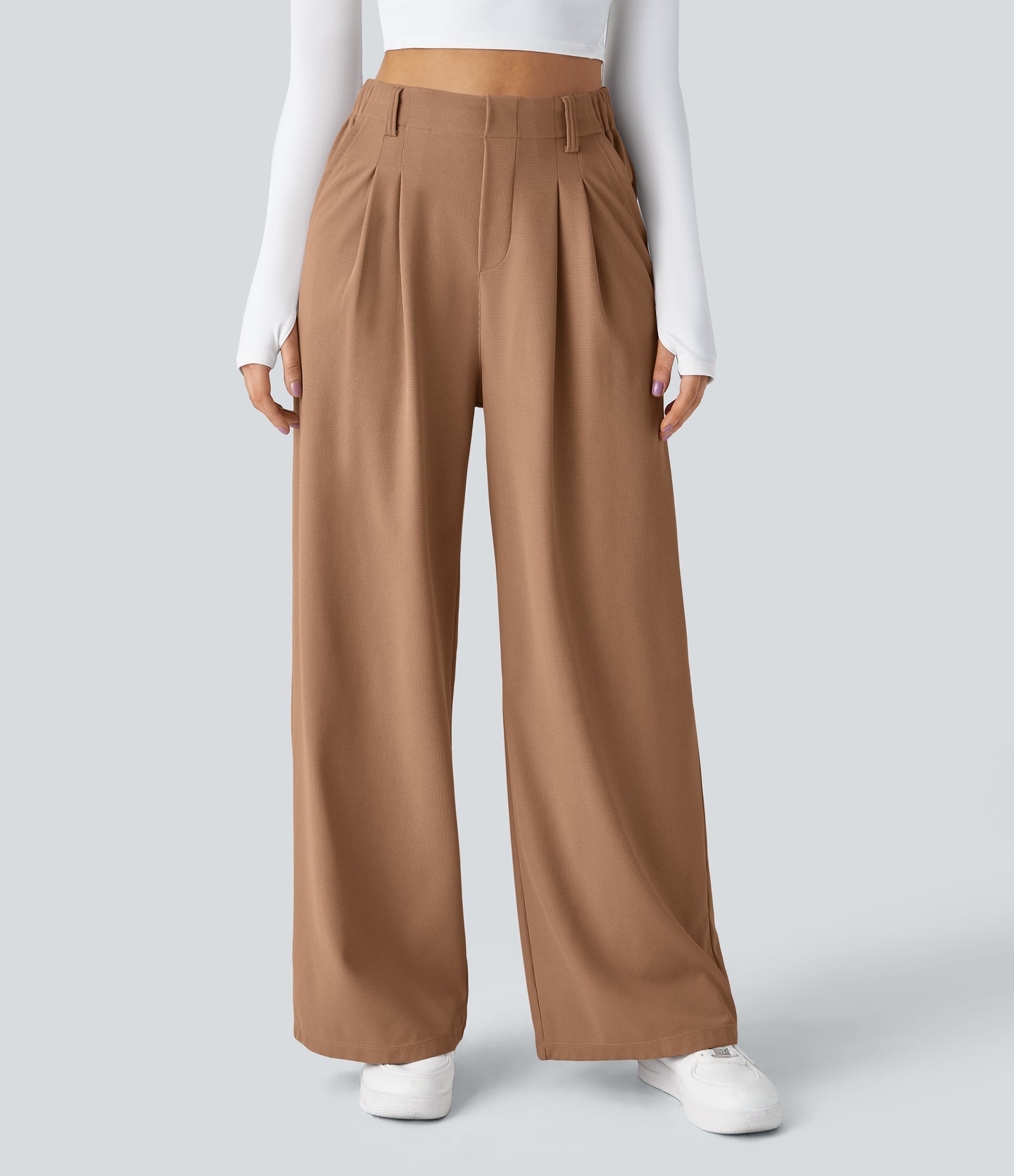 FYsuper-Women’s High Waist Wide Leg Waffle Pants — Comfort Meets Effortless Style