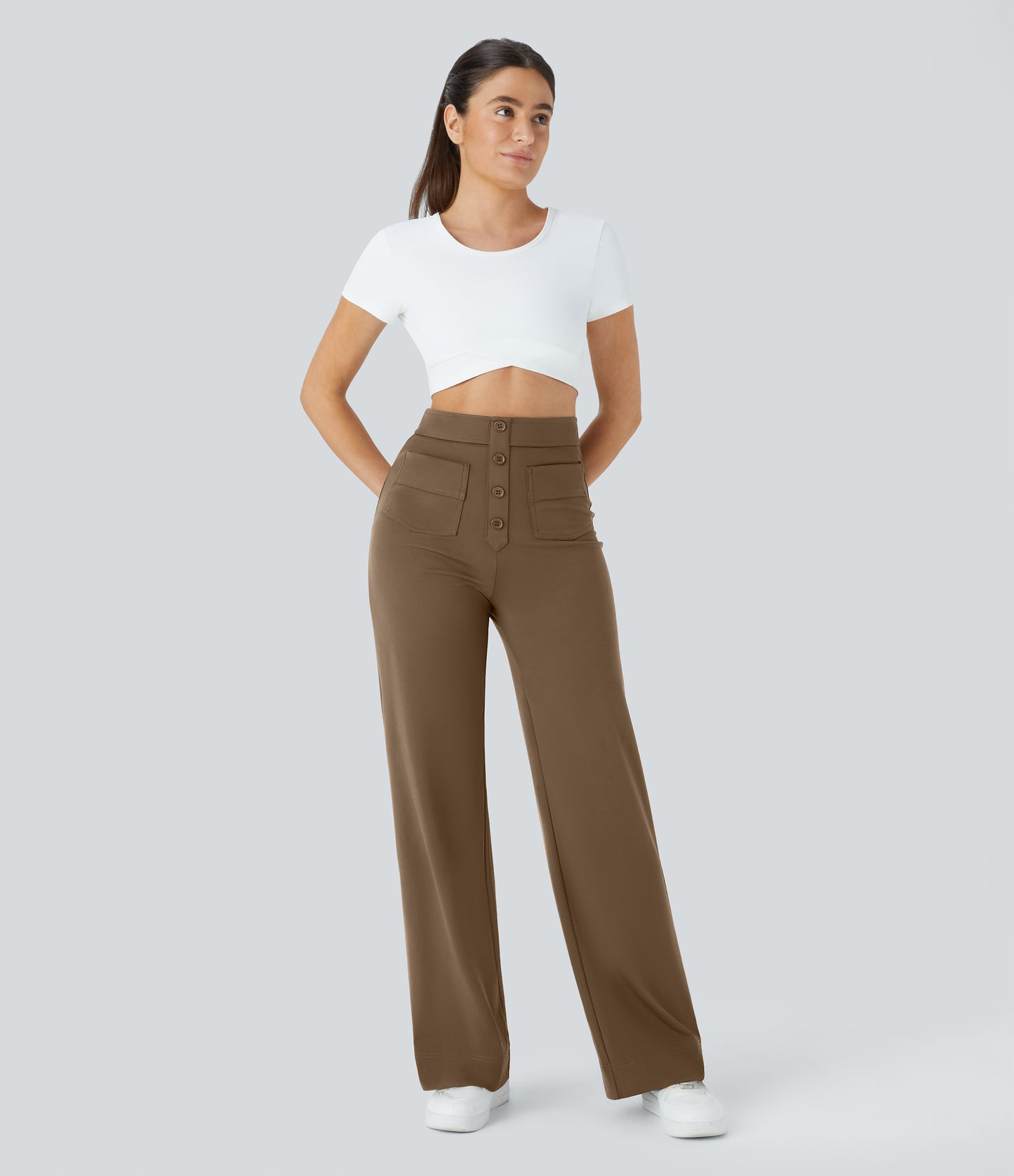 FYsuper-High Waisted Pockets Straight Leg Casual Pants