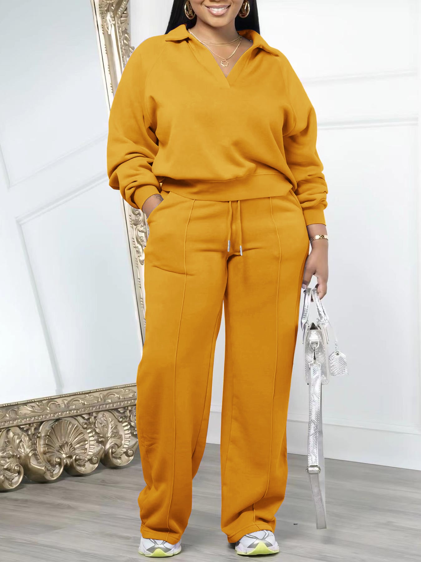 57% OFF + FREE SHIPPING | Women’s Fashion Thick Tracksuit Set – Long Sleeve Lapel Top & Elastic Pants by FYsuper