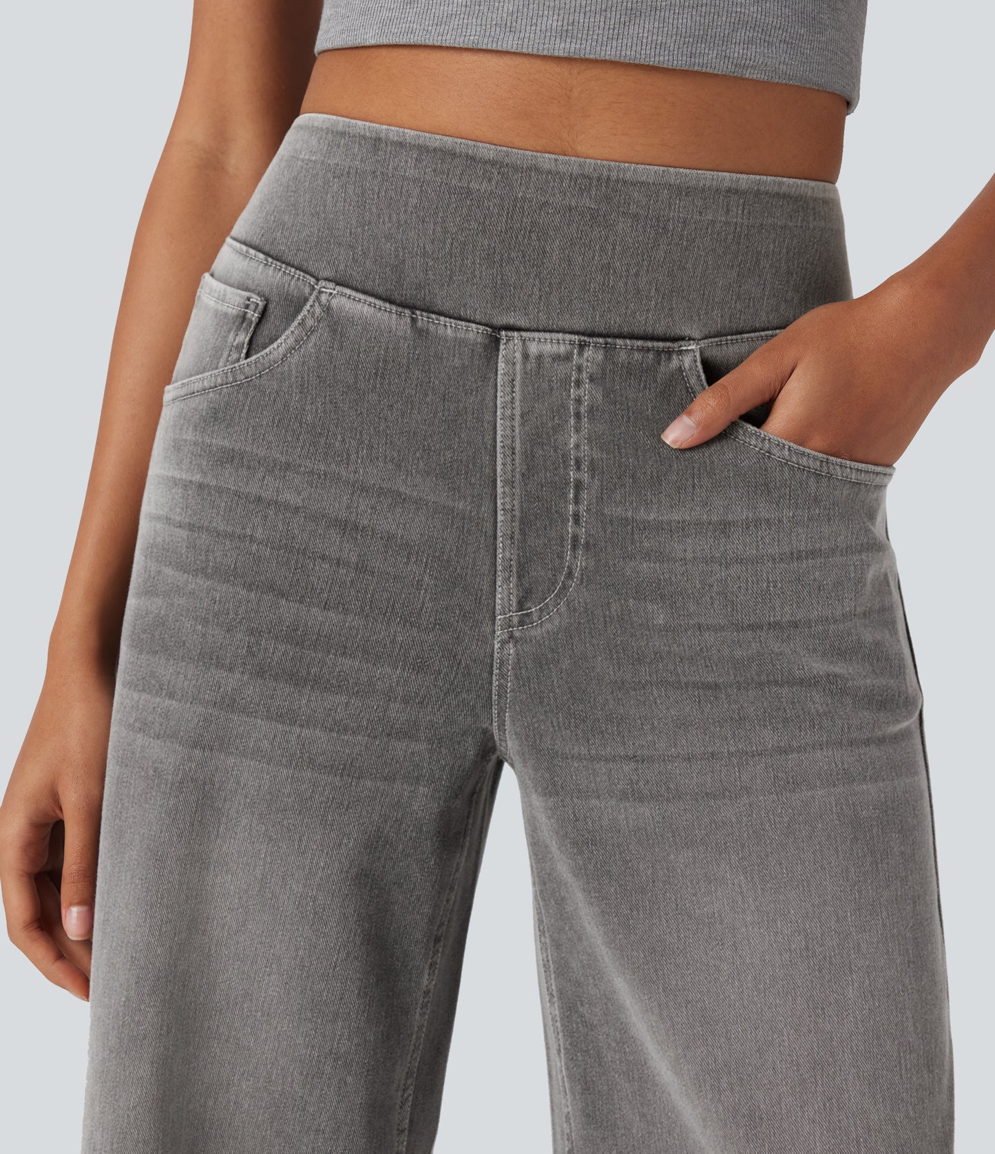 FYsuper-High Waisted Stripe Wide Leg Flowy Washed Casual Jeans with Pockets