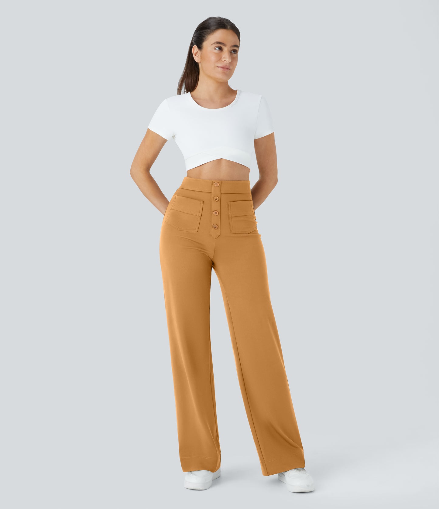 FYsuper-High Waisted Pockets Straight Leg Casual Pants