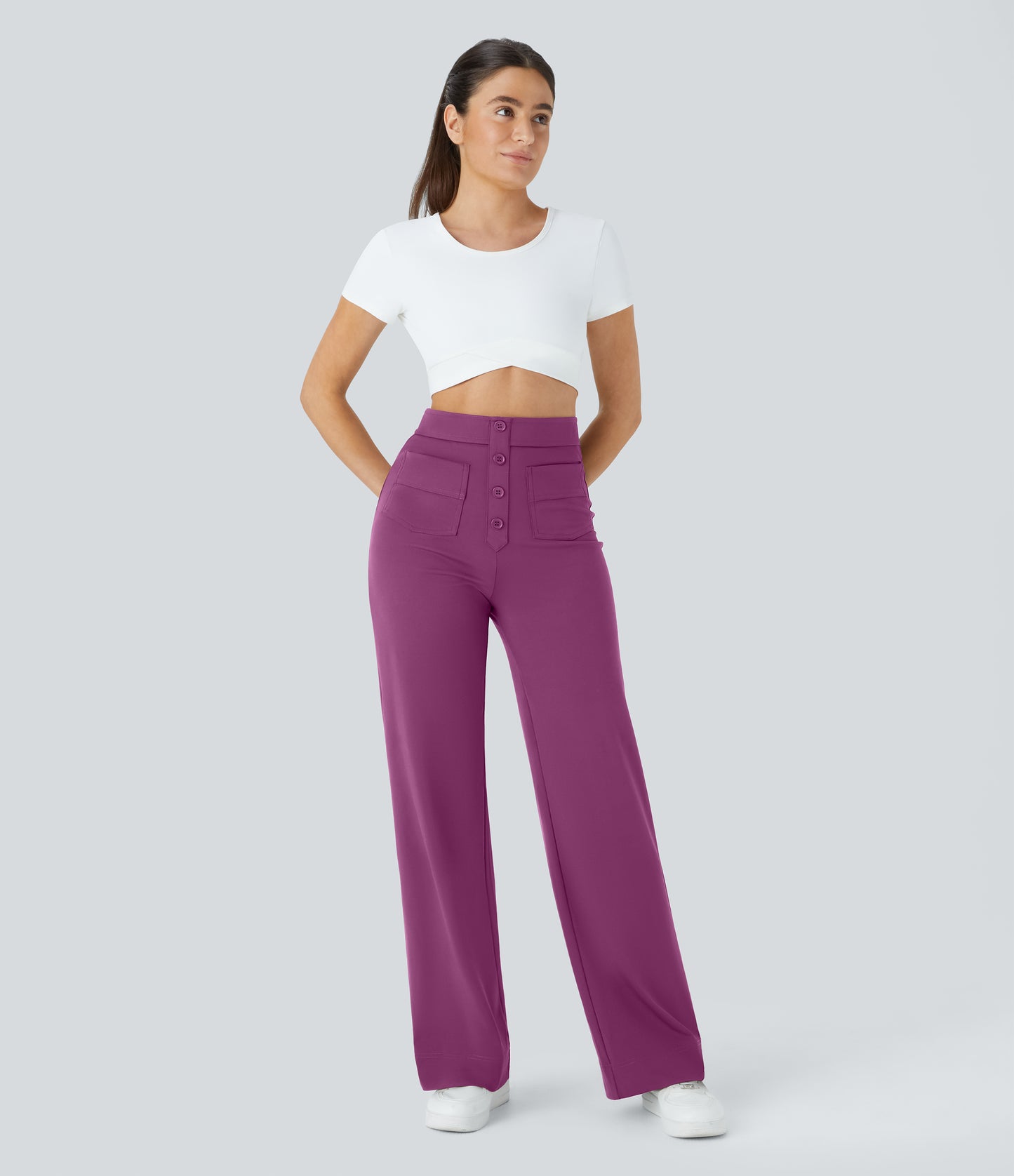 FYsuper-High Waisted Pockets Straight Leg Casual Pants
