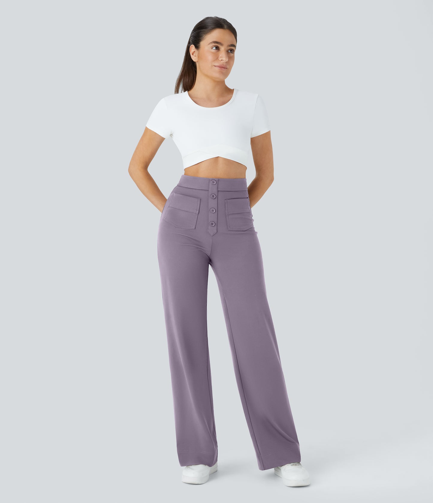 FYsuper-High Waisted Pockets Straight Leg Casual Pants