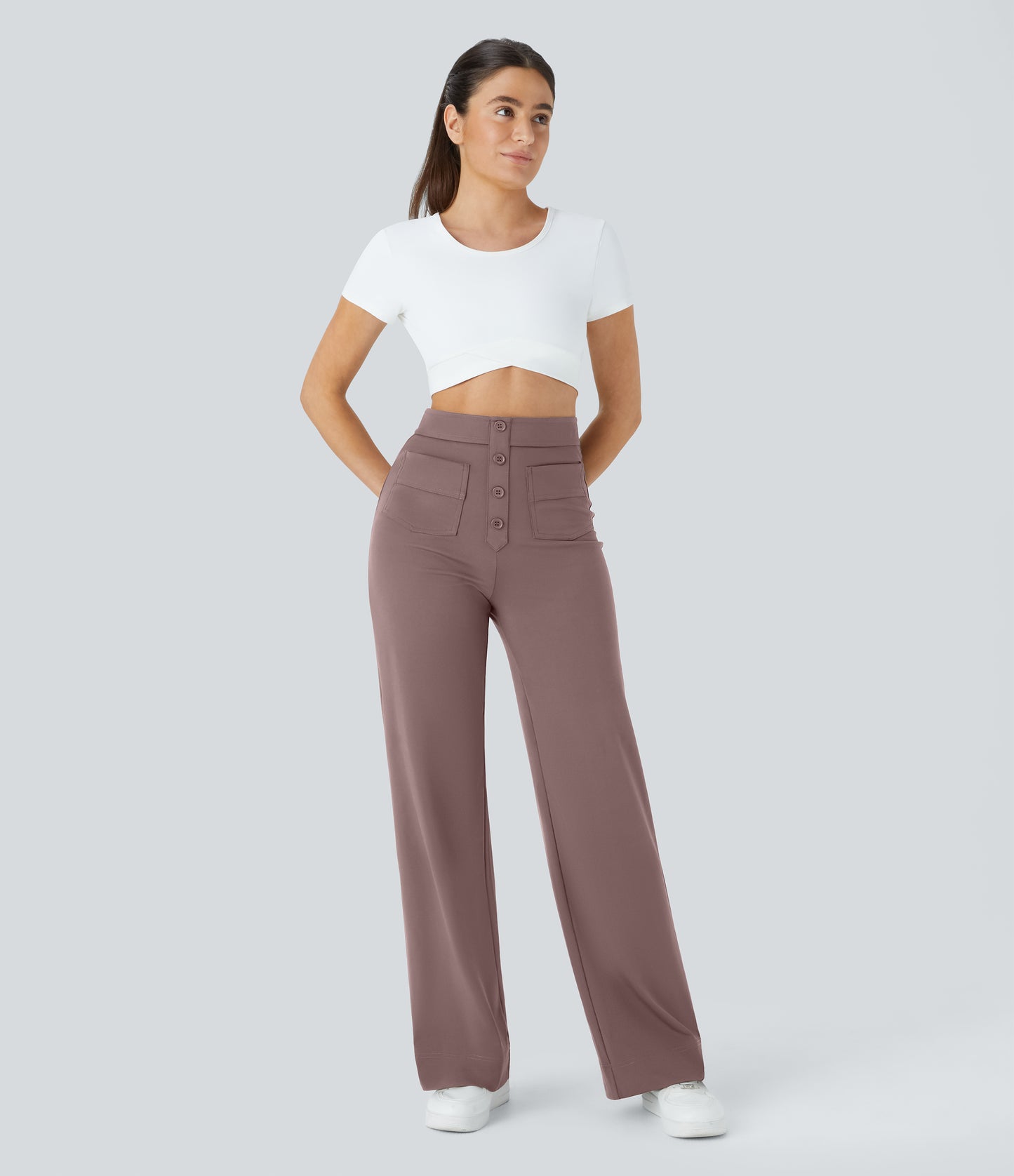 FYsuper-High Waisted Pockets Straight Leg Casual Pants