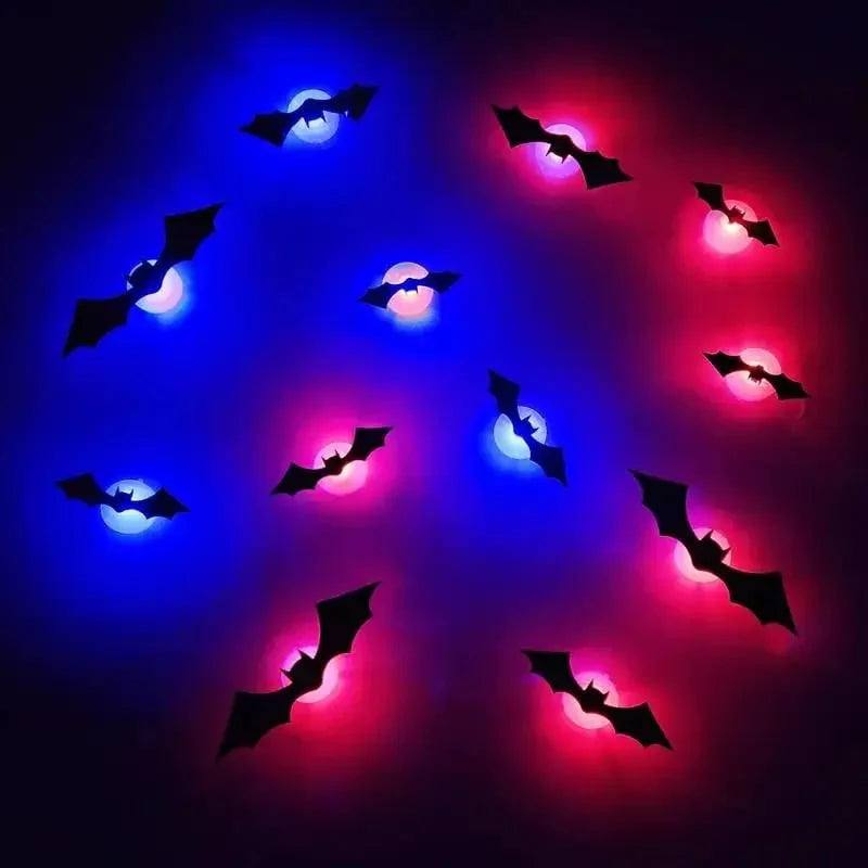 🦇✨ 3D LED Bat Decor Lights - 12 Pc Set with Multi-Color Flashing Lights | Waterproof & Reusable Halloween Window Decals 🎃 Amazon's Choice for Outdoor Scary Decor✨🦇
