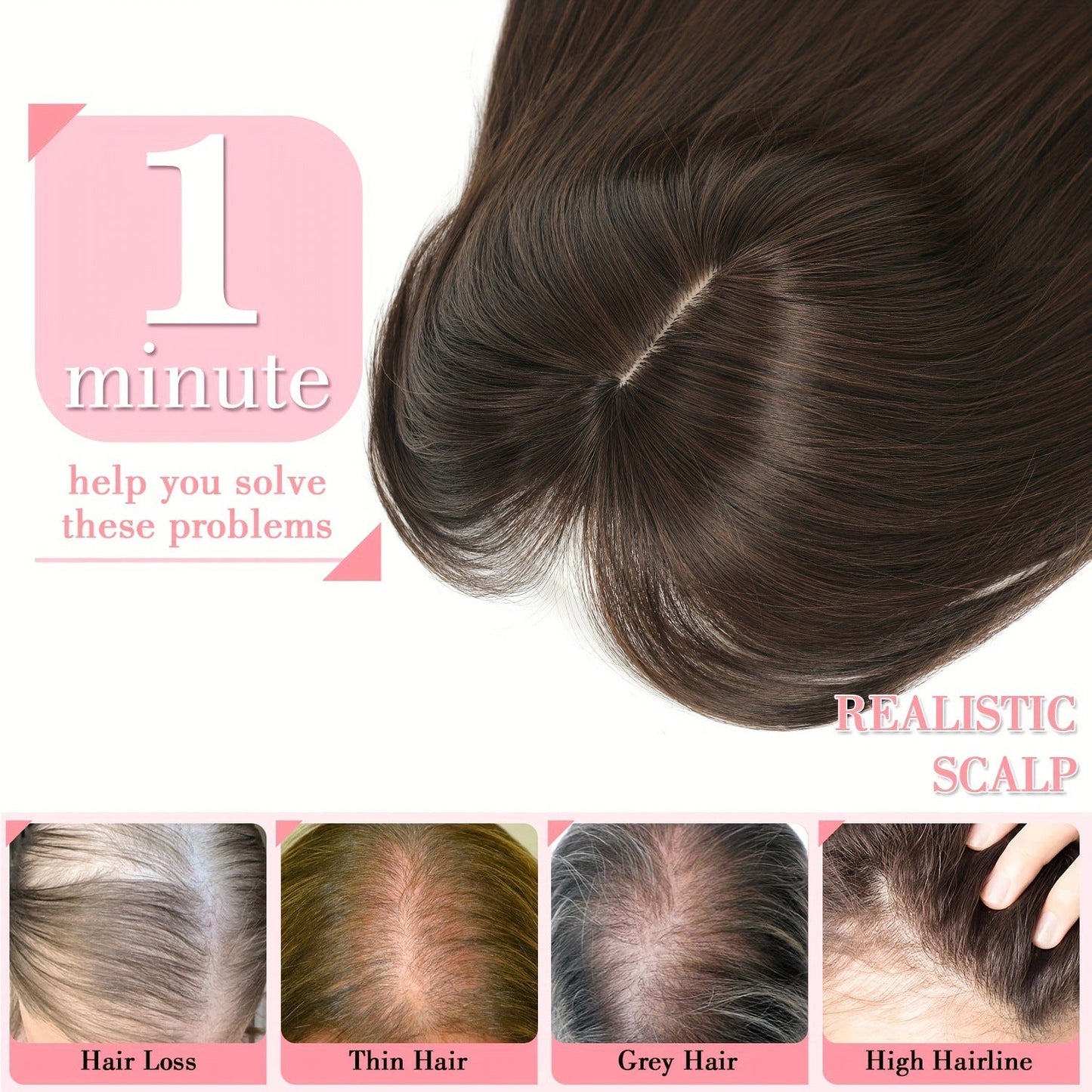 Wig Middle Part Women'S Straight Hair Top Covers White Hair Replenishment Tablets Chemical Fiber Simulation Hair Replenishment Block Wig Factory Direct Sales