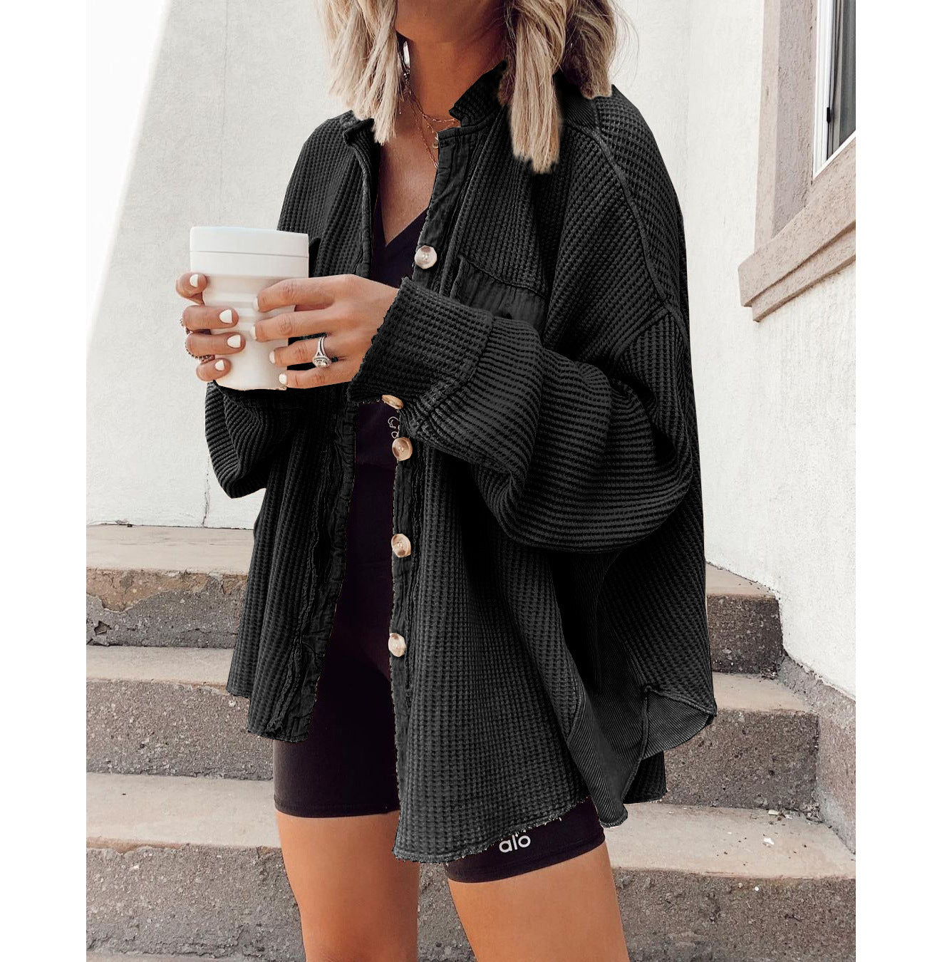2025 European And American Cross-Border Autumn New Jacket Fashionable Casual Lapel Pocket Splicing Irregular Shirt Jacket For Women