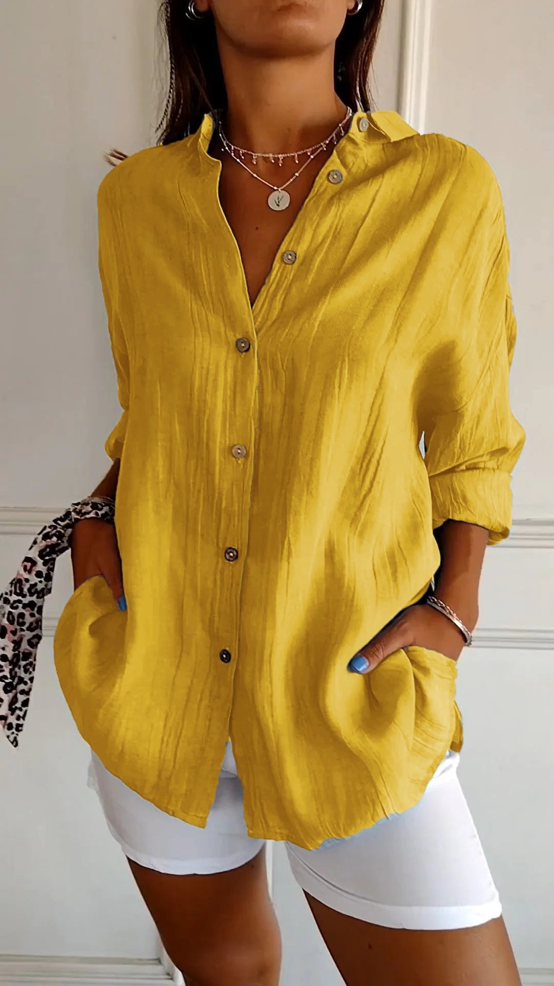 ✨Women's Casual Single-Breasted Pleated Lapel Shirt
