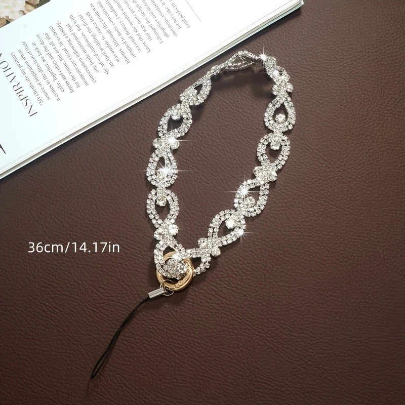Mobile Phone Lanyard with Sparkling Rhinestone Pendant, Luxurious Female Hanging Ornament, Short Style, Phone Case Hanging Rope, Wrist Camera Chain, Wrist Strap