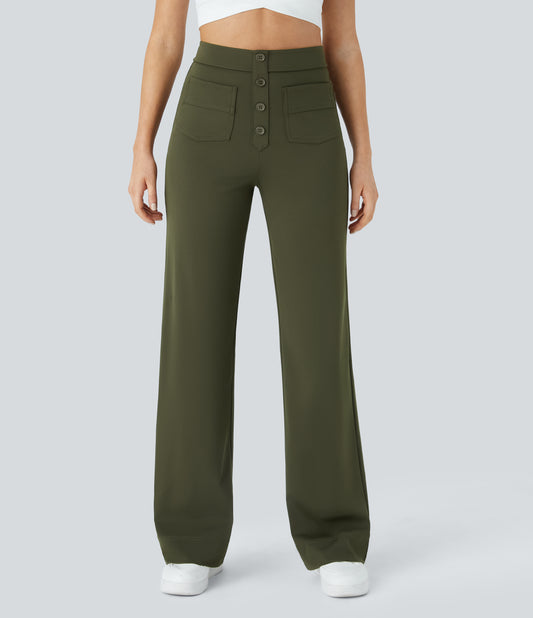 FYsuper-High Waisted Pockets Straight Leg Casual Pants